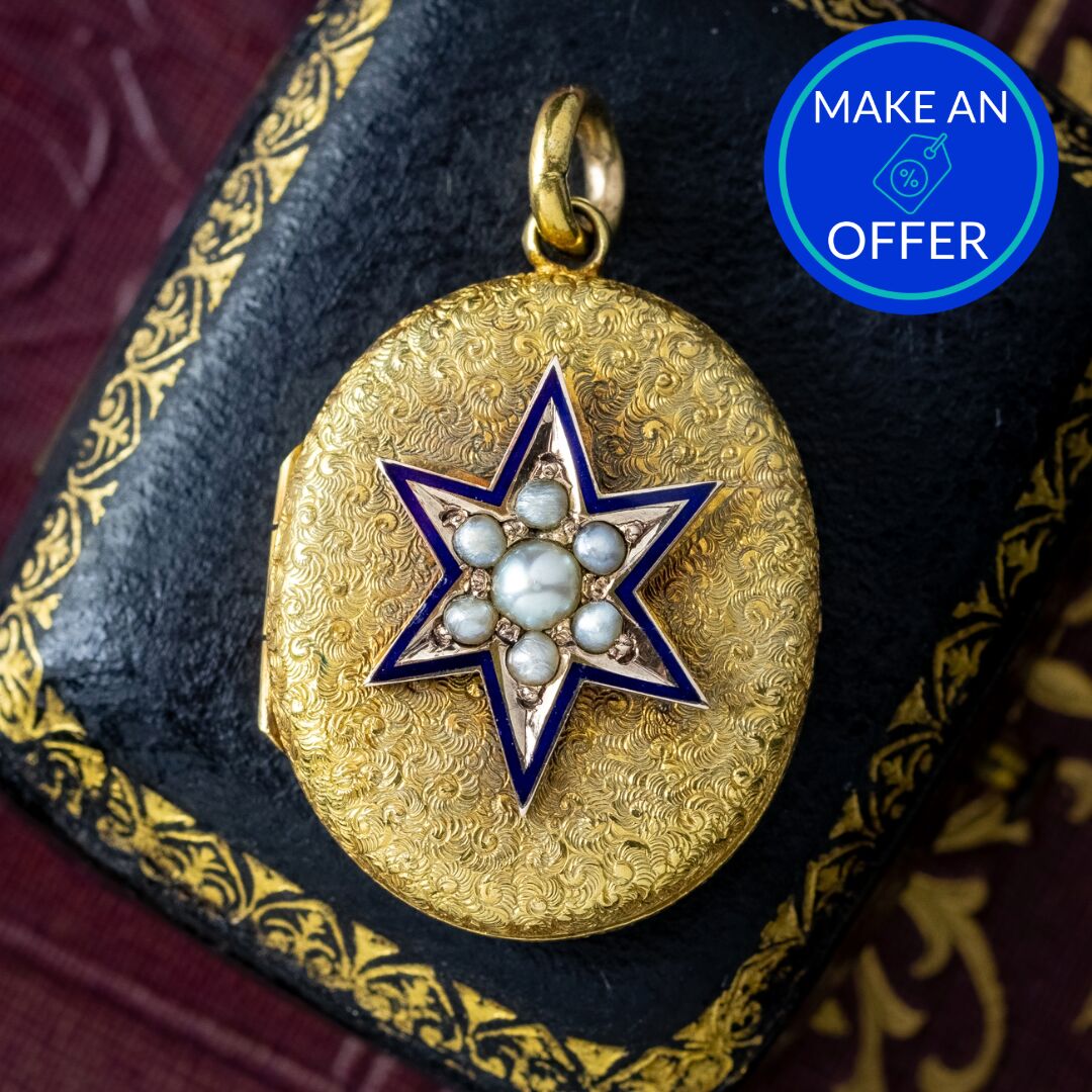 Antique Victorian Pearl Star Locket 15ct Gold