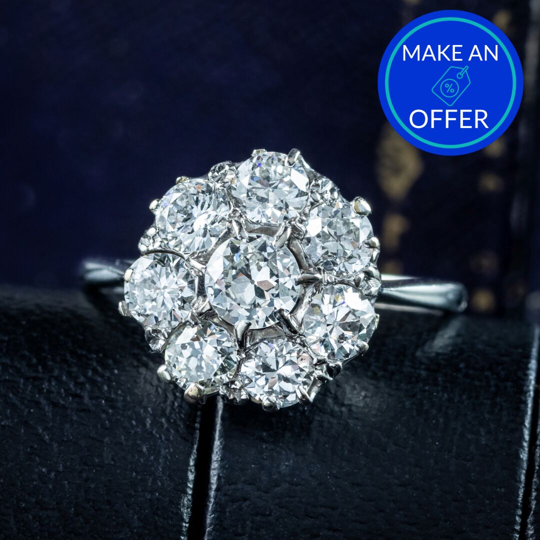 Antique Edwardian Diamond Cluster Ring 1.8ct Total