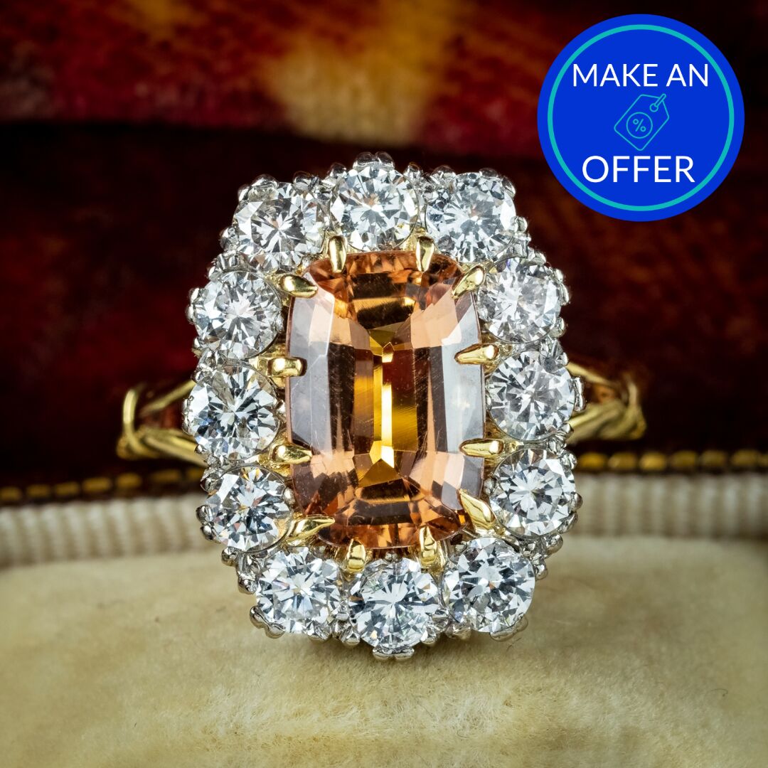 Vintage Orange Topaz Diamond Cluster Ring 2.6ct Topaz