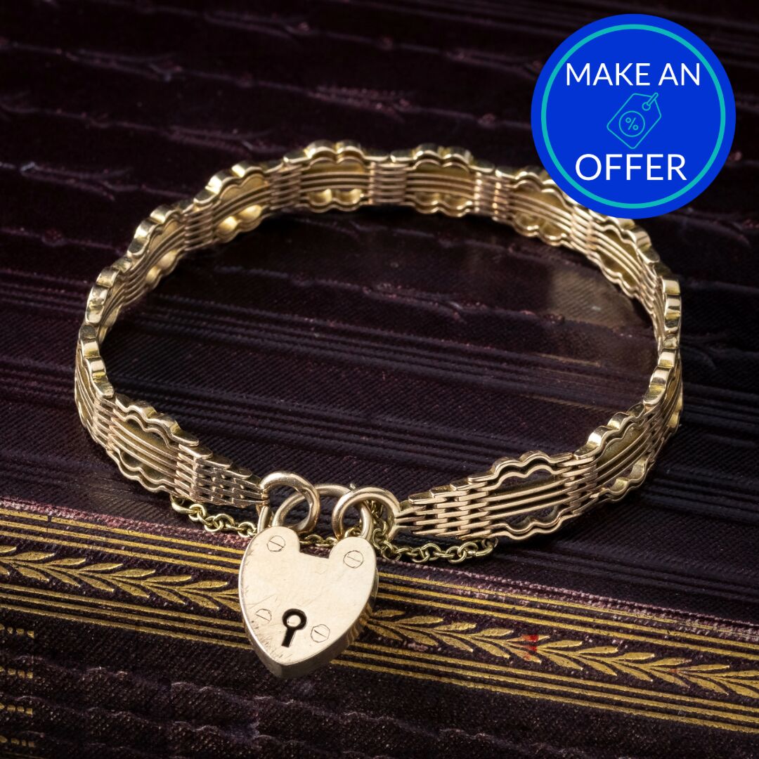 Antique Victorian Gate Bracelet 9ct Gold With Heart Padlock