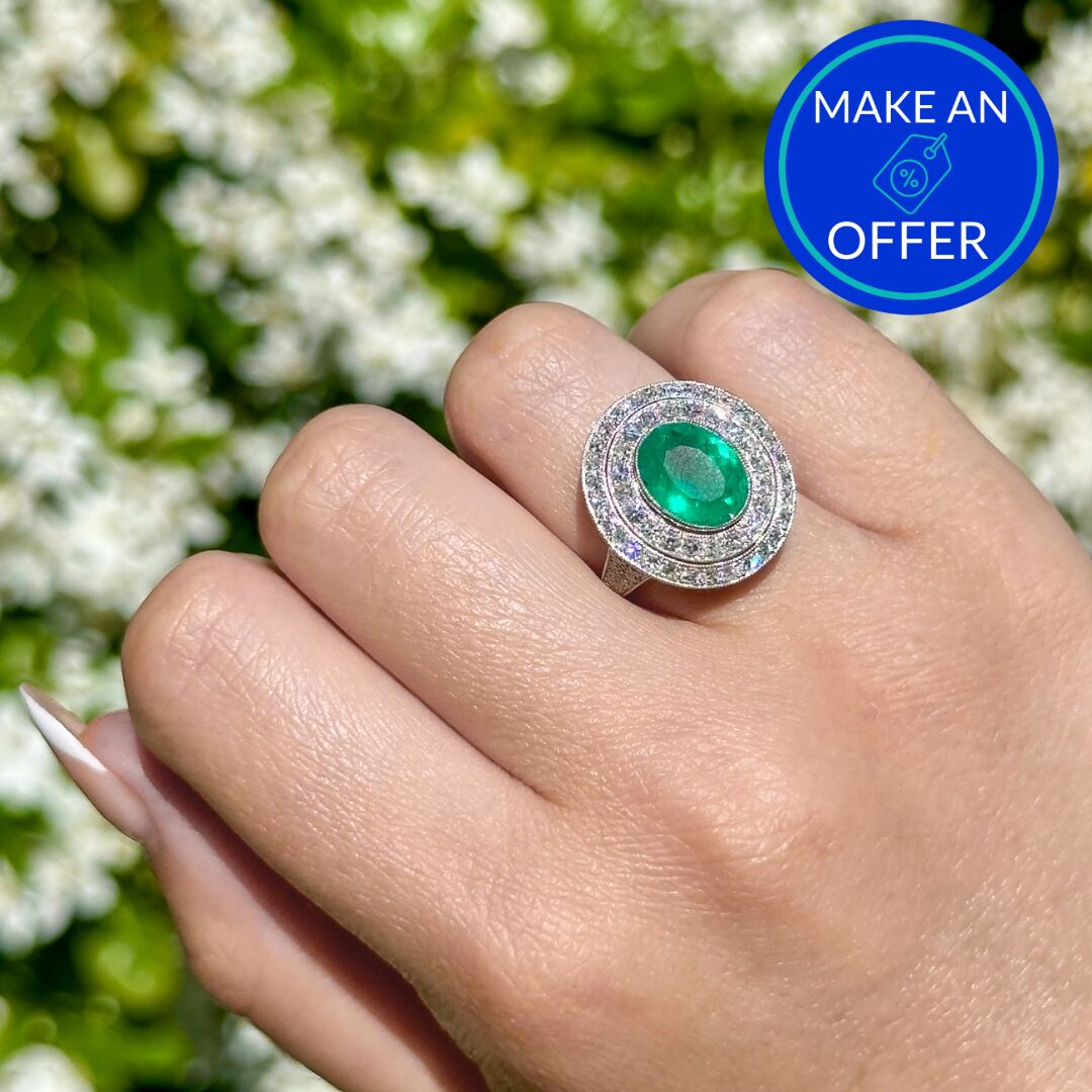 Art Deco Style Emerald Diamond Cocktail Ring 2.39ct Emerald