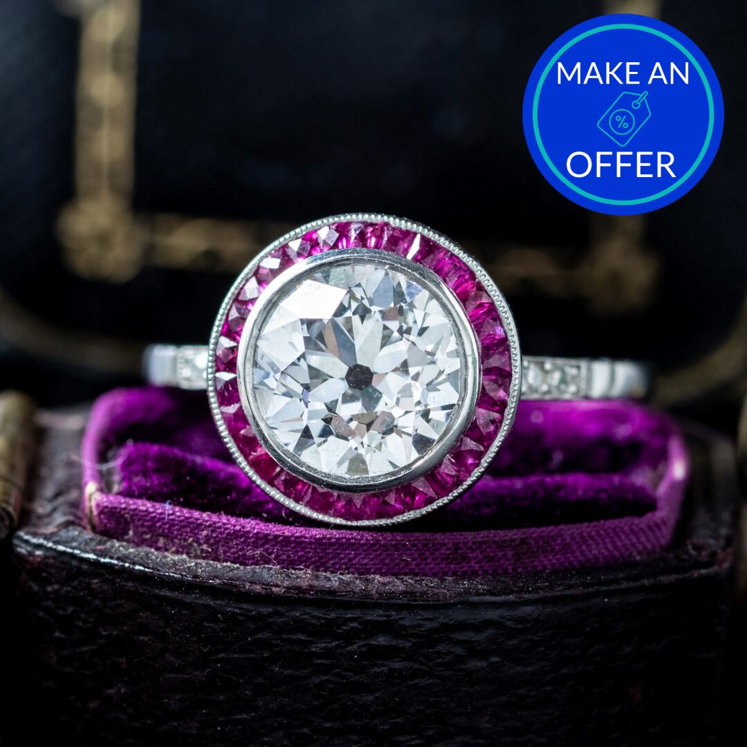 Art Deco Style Lab Grown Diamond Ruby Target Ring 2.47ct Diamond