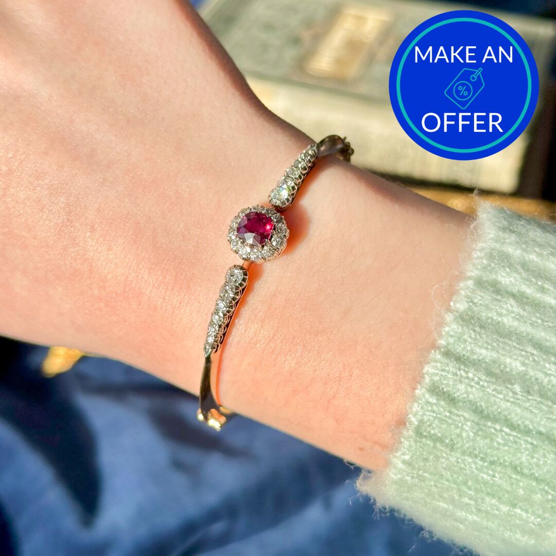 Antique Victorian Ruby Diamond Bangle 18ct Gold 1.75ct Ruby