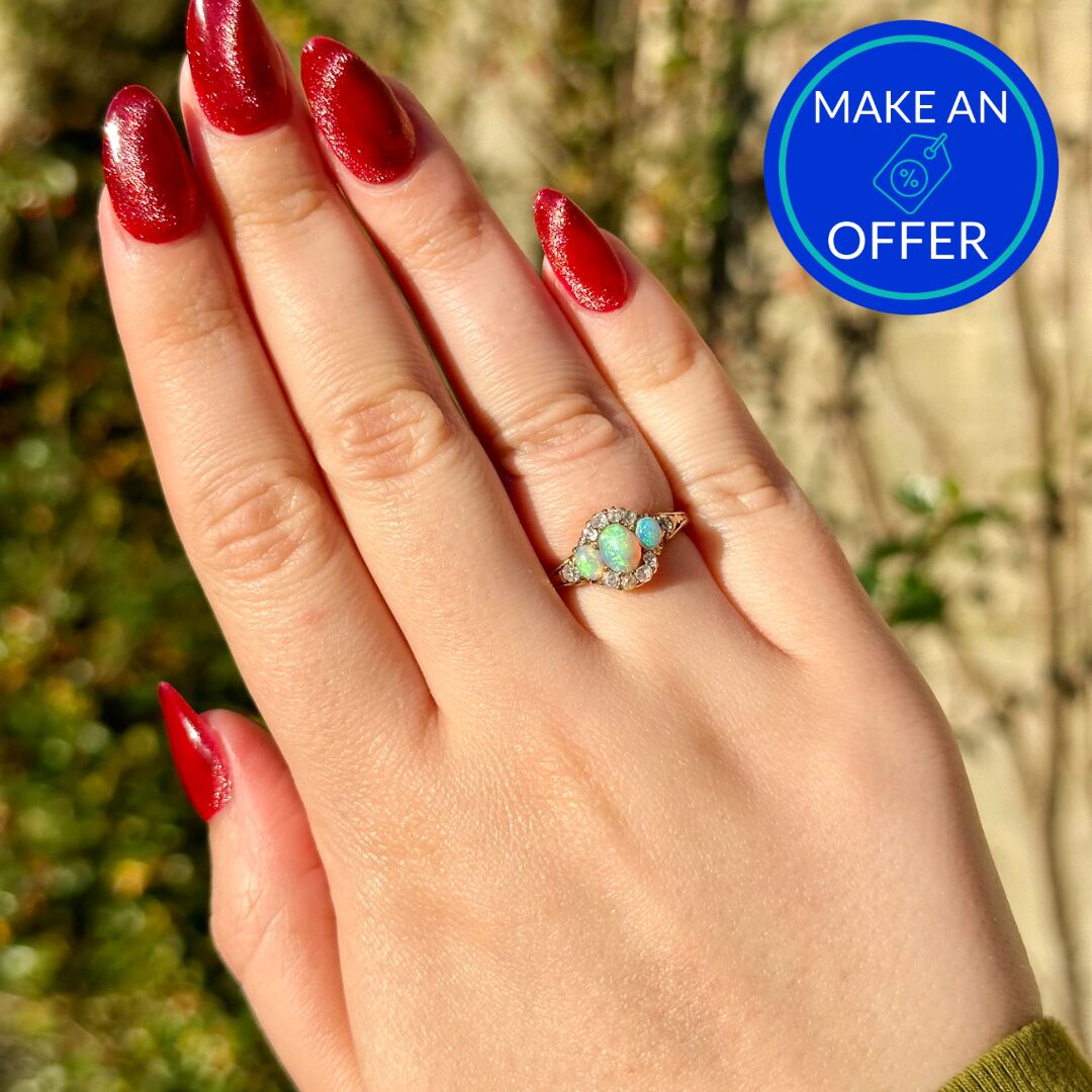 Antique Victorian Opal Diamond Cluster Ring 0.80ct Opal