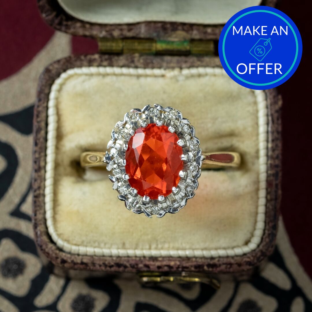 Victorian Style Fire Opal Cluster Ring 2ct Opal