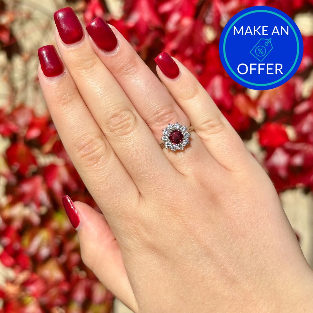 Vintage Ruby Diamond Daisy Cluster Ring 1ct Ruby
