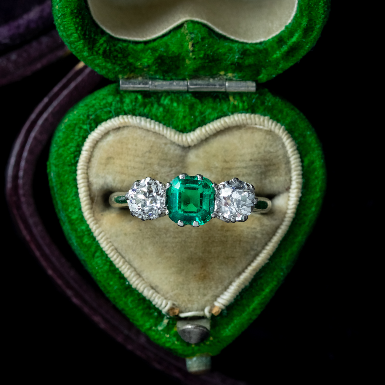 Antique Edwardian Emerald Diamond Trilogy Ring 0.70ct Emerald