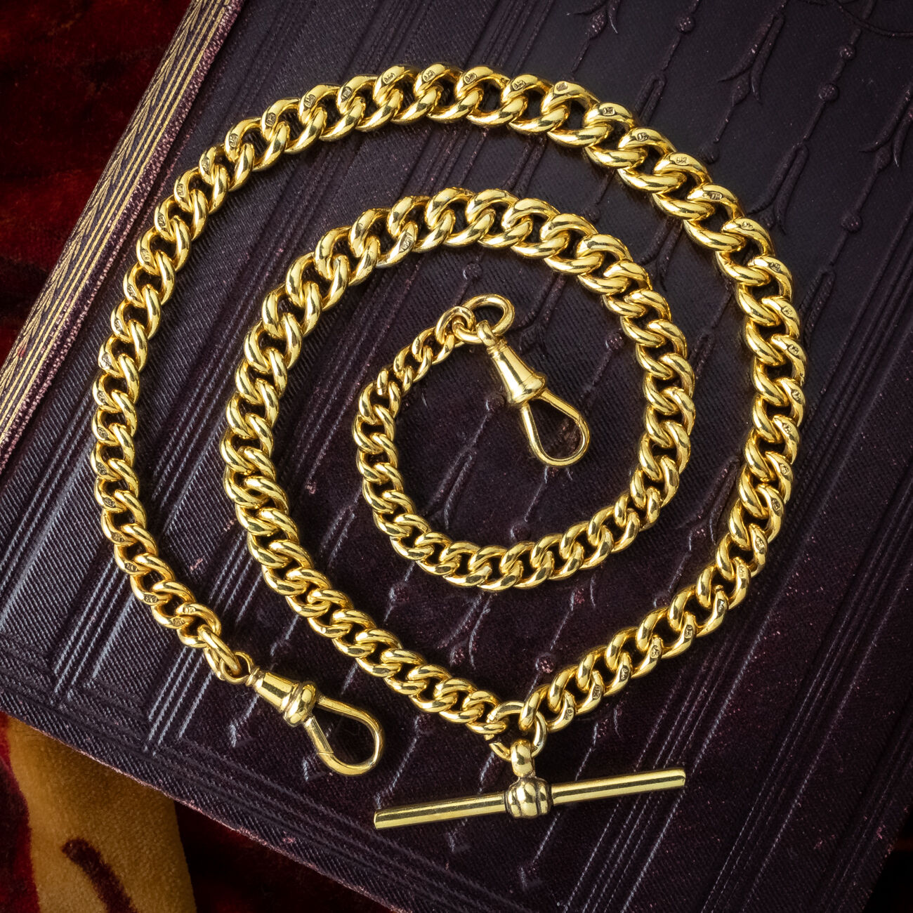 Antique Edwardian Albert Chain Sterling Silver 18ct Gold Gilt