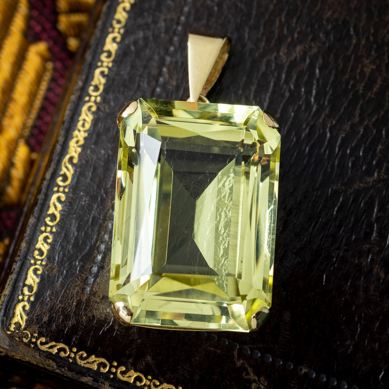 Art Deco Style Lemon Citrine Pendant 9ct Gold 35ct Citrine