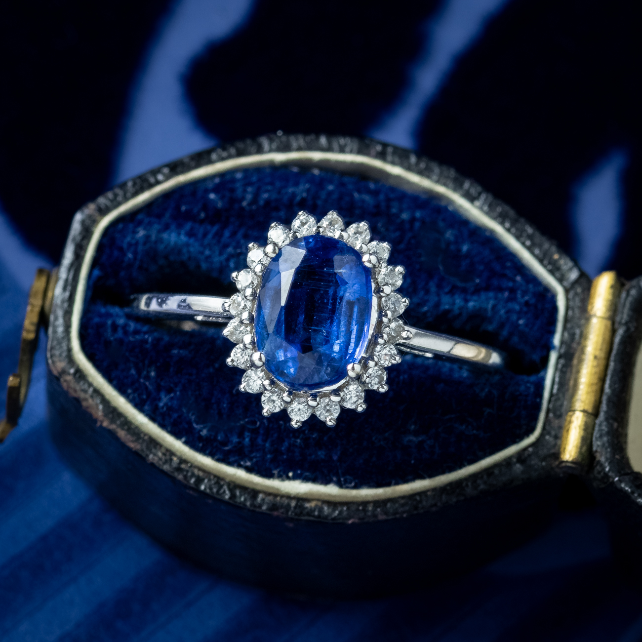 Edwardian Style Blue Topaz Diamond Cluster Ring 1.2ct Topaz
