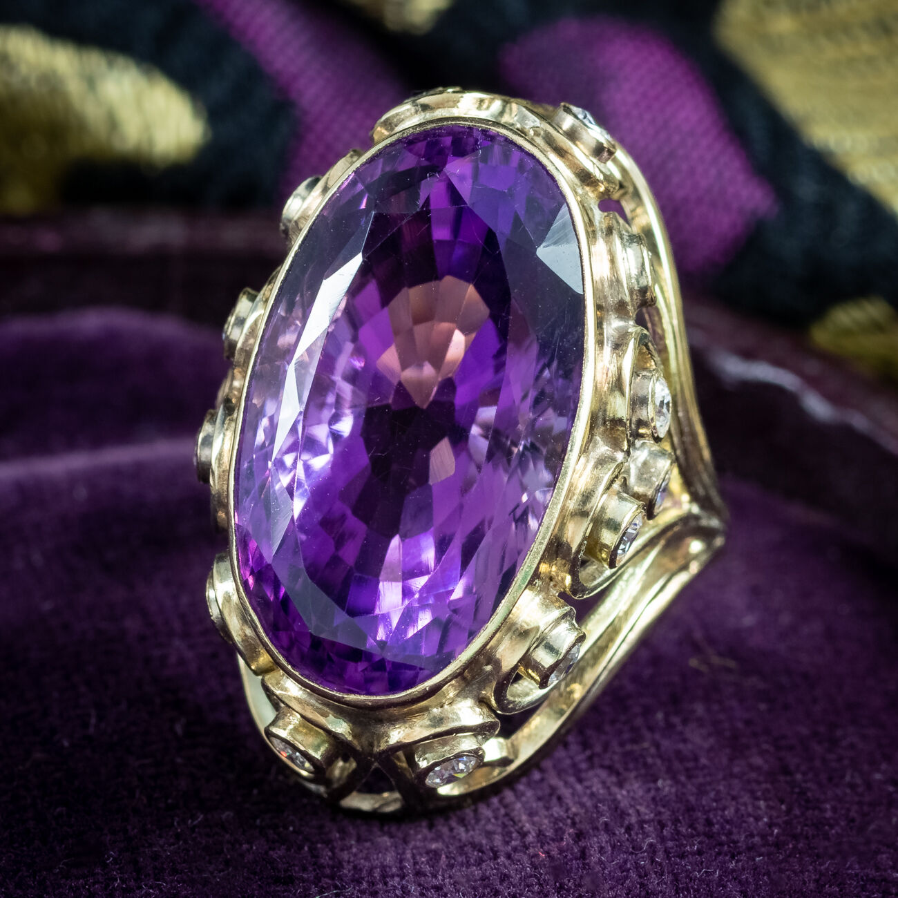 Vintage Amethyst Diamond Cocktail Ring 18.5ct Amethyst