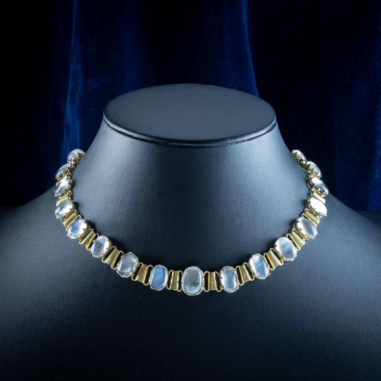 Antique Victorian Moonstone Collar Necklace Silver 18ct Gold Gilt