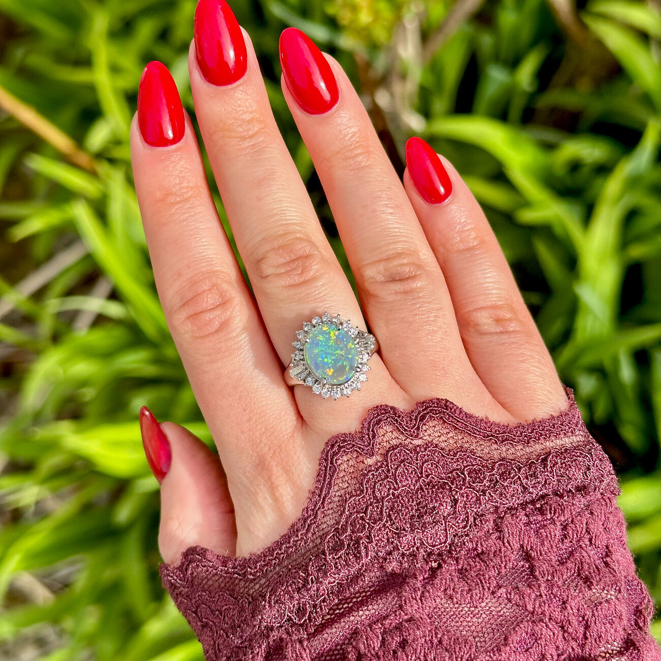 Vintage Black Opal Diamond Cluster Ring 2.64ct Natural Opal