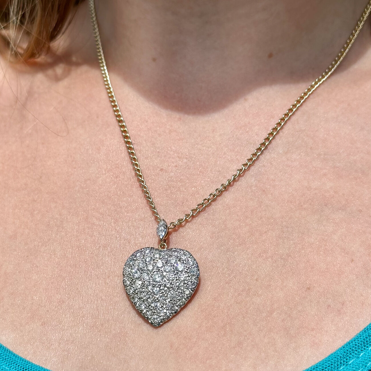 Edwardian Style Diamond Heart Pendant 3.2ct Diamond