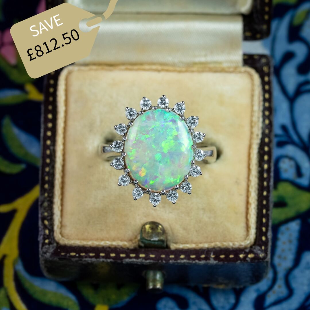Vintage Opal Diamond Ring 4.5ct Natural Opal With Box