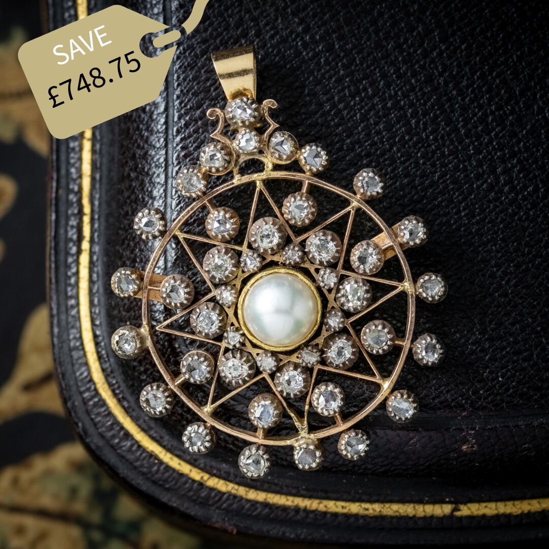 Antique Victorian French Diamond Pearl Star Pendant 1.5ct Of Diamond