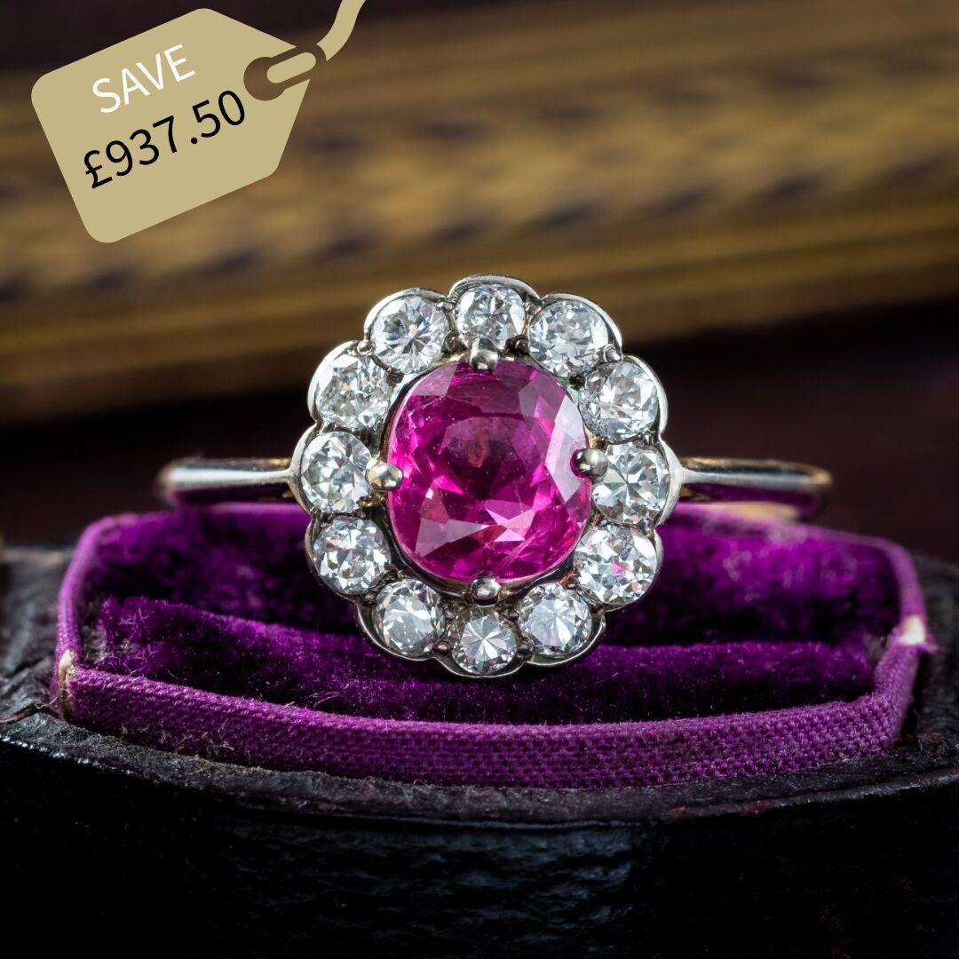 Antique Edwardian Sapphire Diamond Daisy Cluster Ring 0.80ct Pink Sapphire