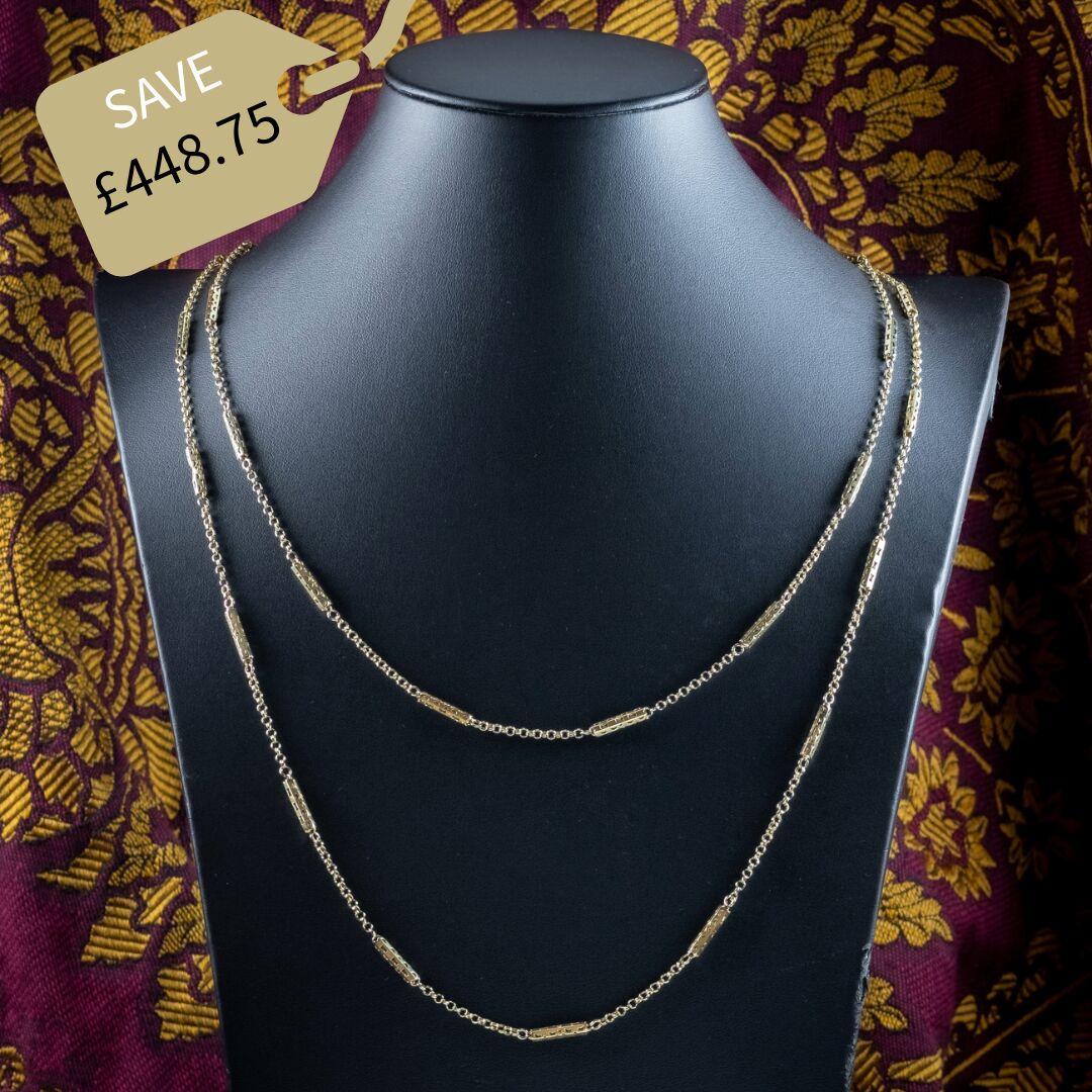 Antique Victorian Long Guard Chain 9ct Gold 57 Inch