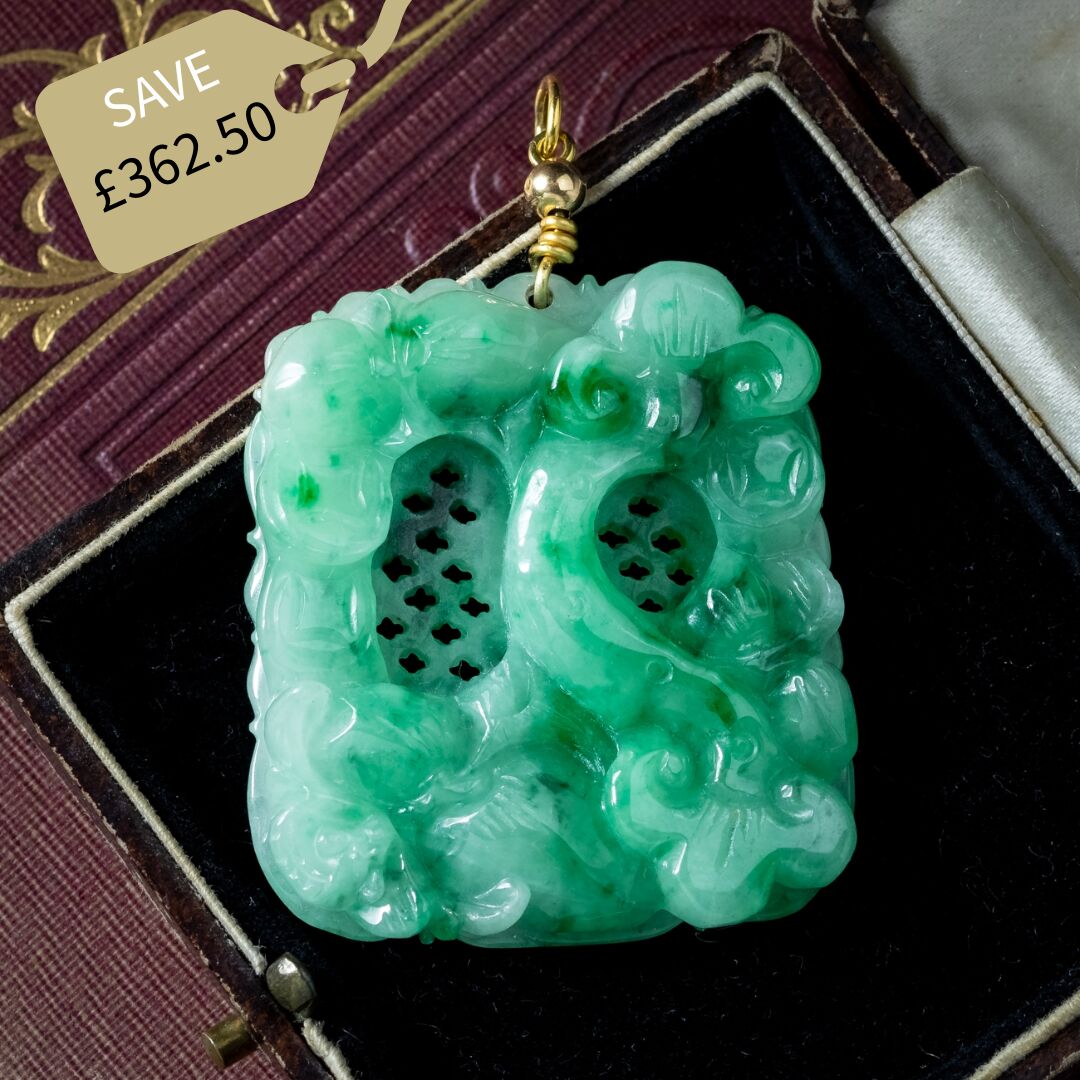 Vintage Large Jade Pendant 18ct Gold Loop