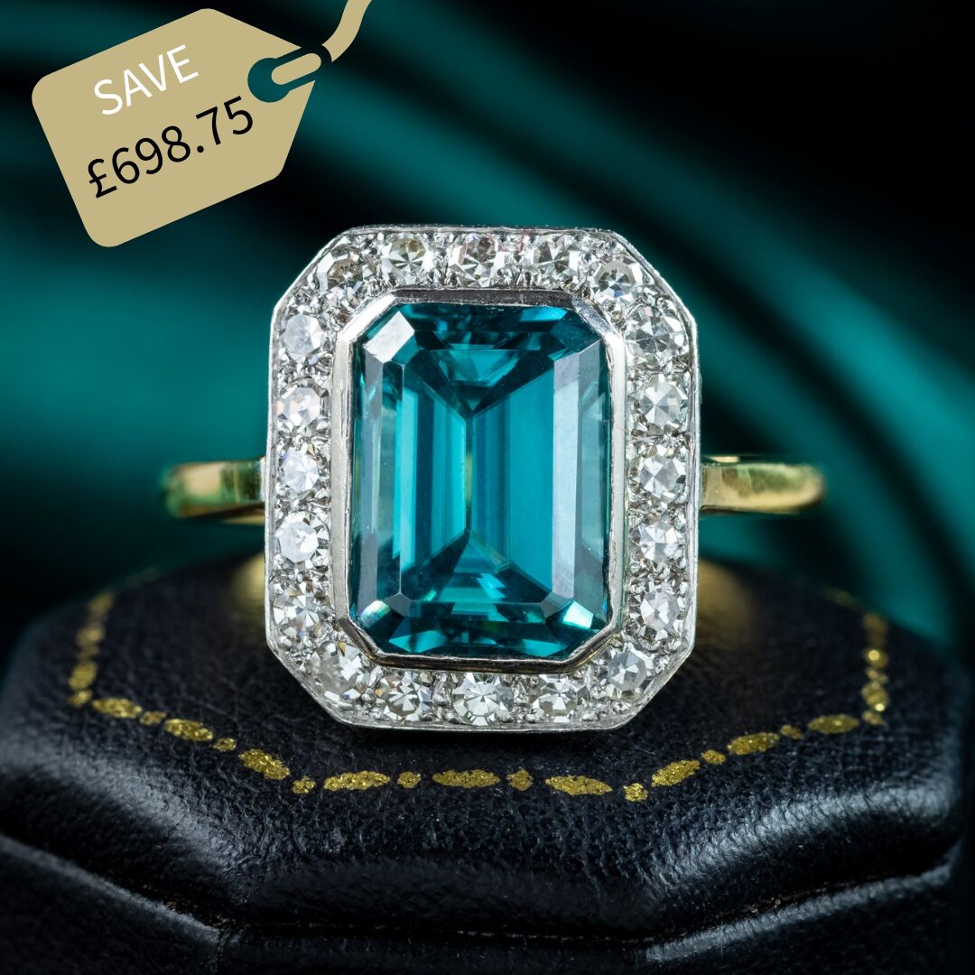 Art Deco Zircon Diamond Ring 5ct Blue Zircon