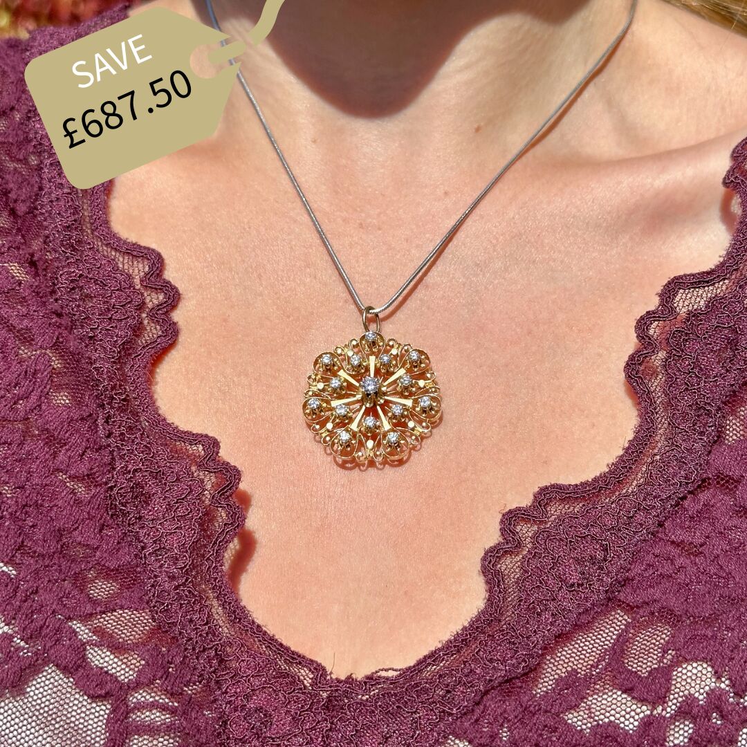 Vintage Diamond Brooch 14ct Gold 1.42ct Diamond With Box