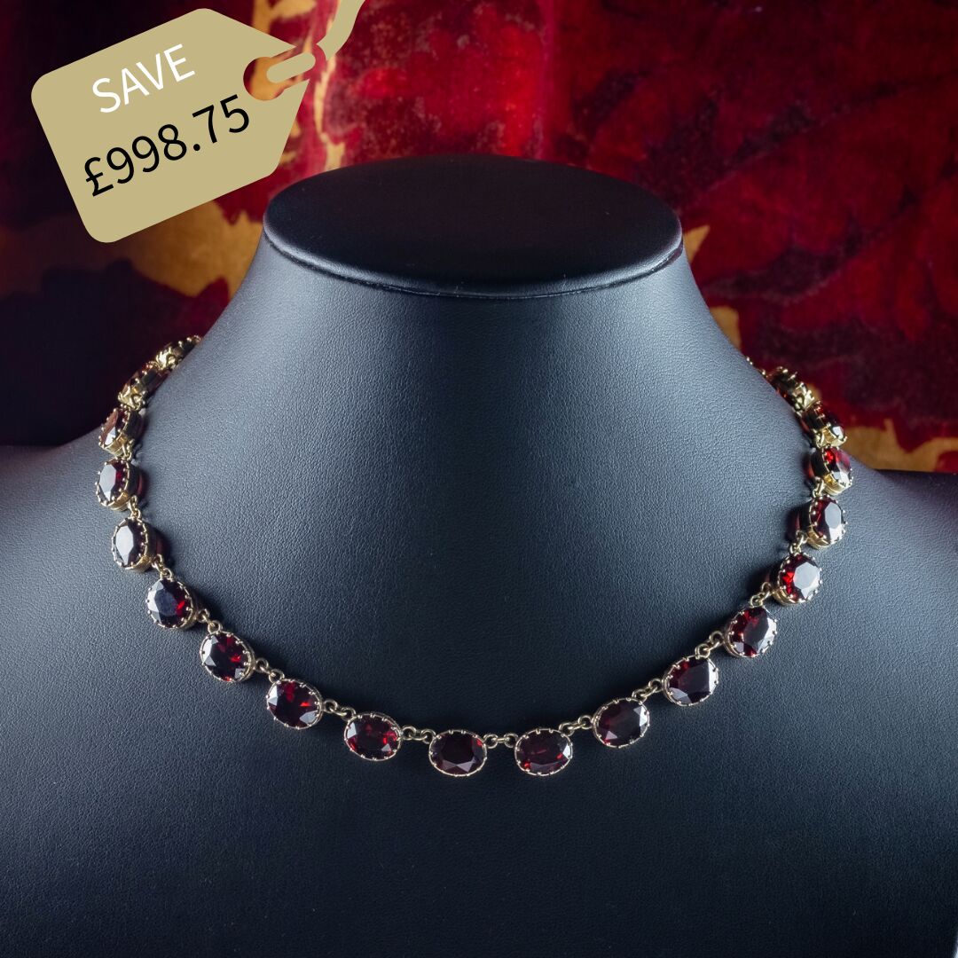 Vintage Garnet Riviere Necklace 9ct Gold