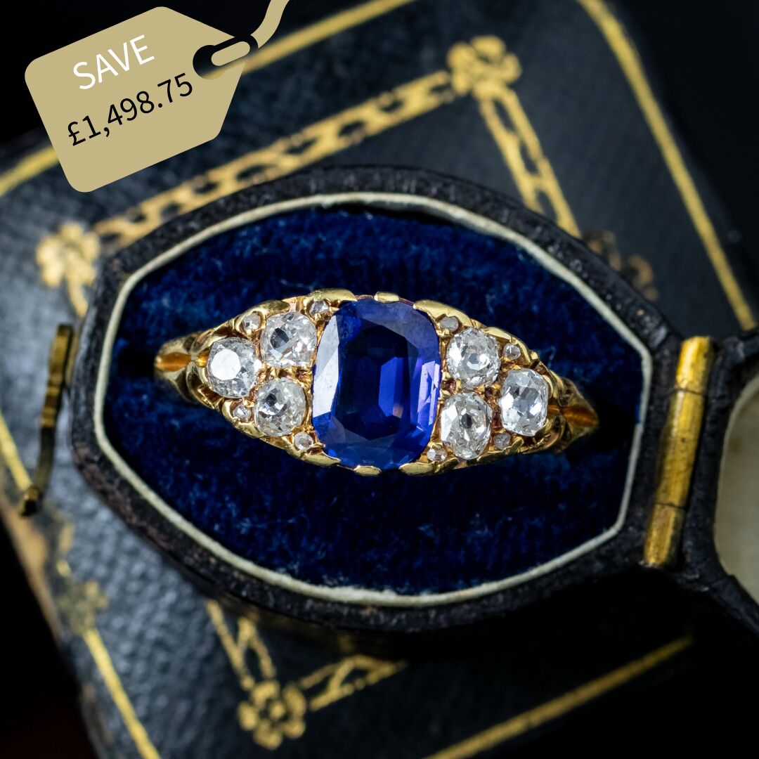 Antique Edwardian Sapphire Diamond Ring 1.3ct Blue Sapphire Dated 1903