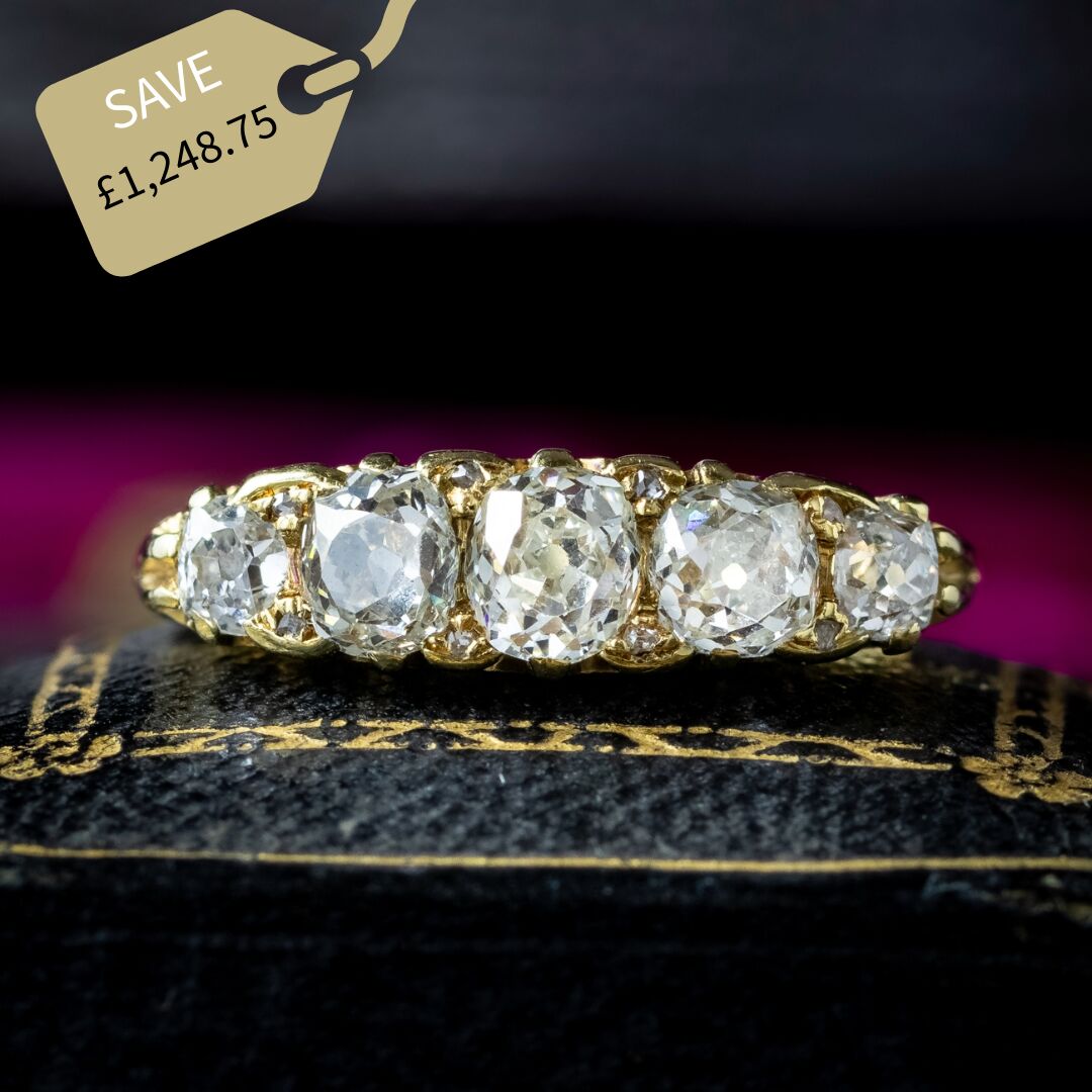Antique Victorian Diamond Five Stone Ring 1ct Total