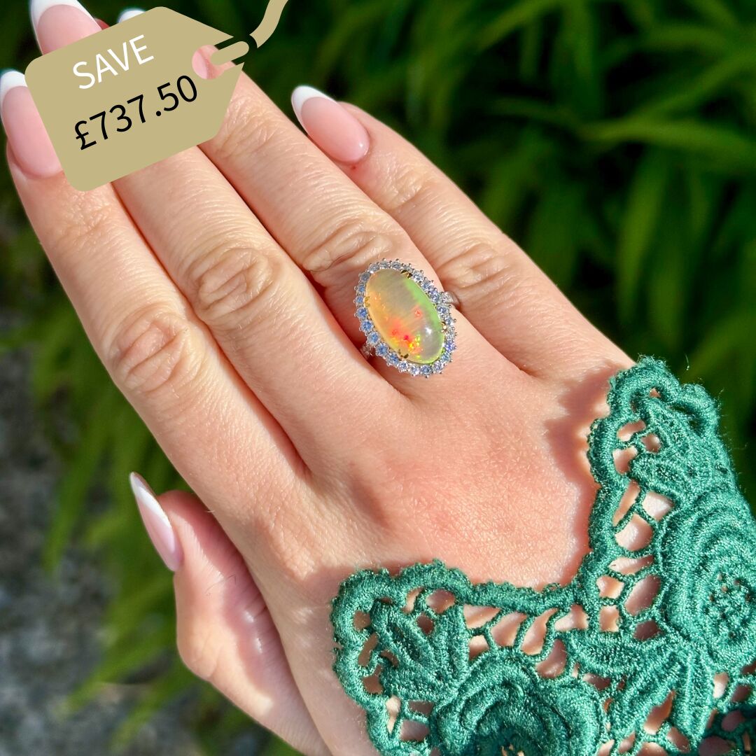 Edwardian Style Opal Diamond Cluster Ring 5.20ct Natural Opal