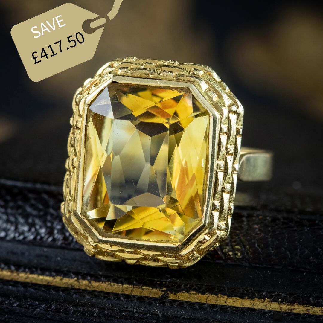 Vintage French Citrine Cocktail Ring 12ct Citrine