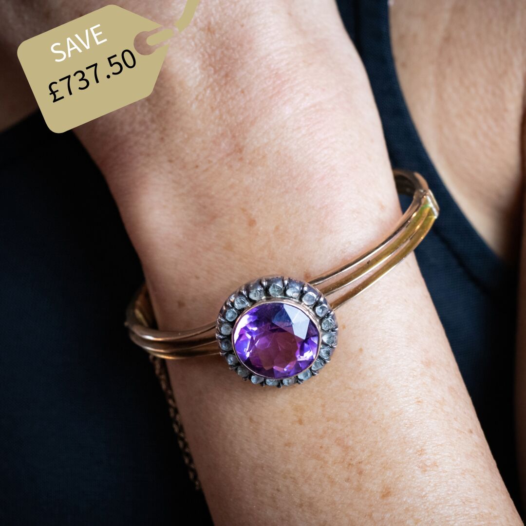 Antique Victorian Amethyst Diamond Bangle 15ct Gold